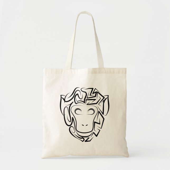 Black and White Tribal Monkey Tote Bag (Front)