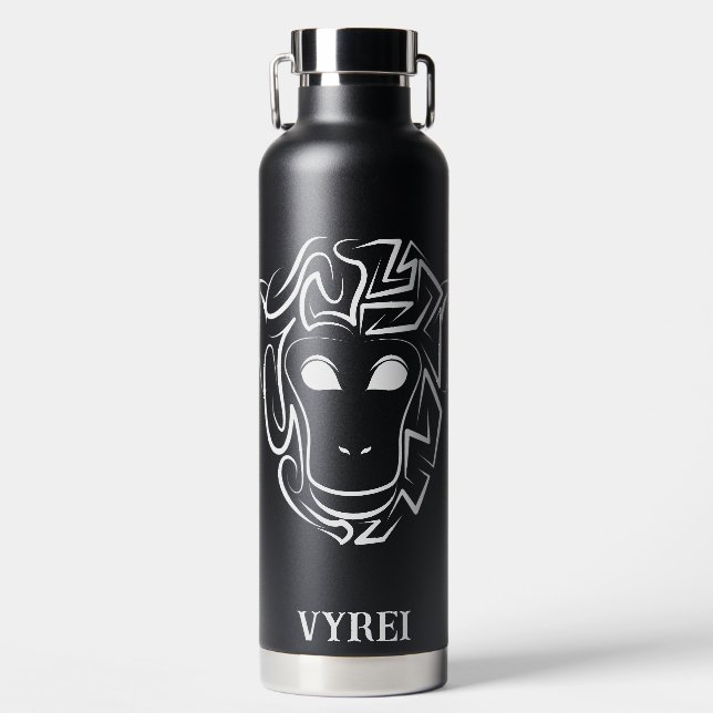 Black and White Tribal Monkey Water Bottle (Front)