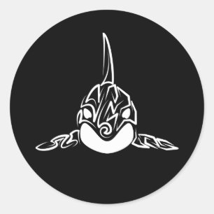 Black and White Tribal Orca Classic Round Sticker