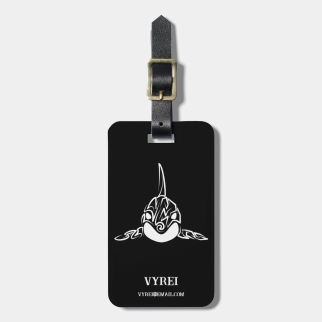 Black and White Tribal Orca Luggage Tag (Front Vertical)