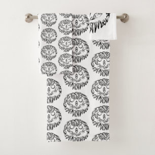 Black and White Tribal Owl Bath Towel Set