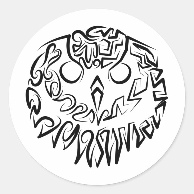 Black and White Tribal Owl Classic Round Sticker (Front)