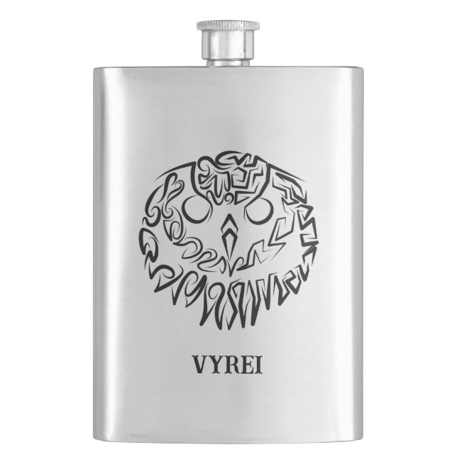 Black and White Tribal Owl Hip Flask (Front)