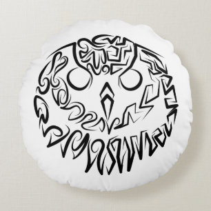 Black and White Tribal Owl Round Cushion