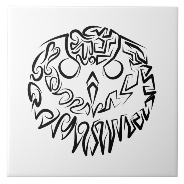 Black and White Tribal Owl Tile (Front)