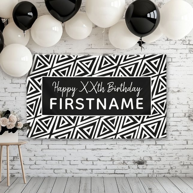 Black and White Tribal Pattern Birthday Party Banner (Custom Birthday Banner)