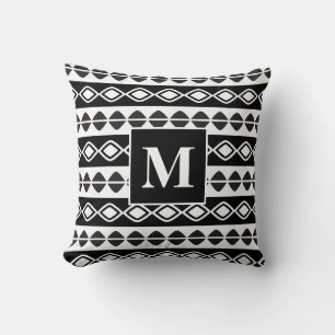 Black and White Tribal Pattern Monogram Cushion