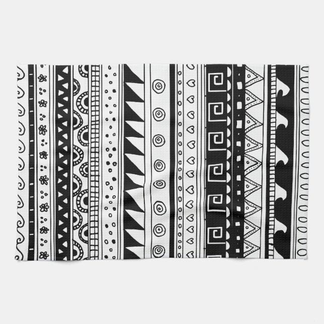 Black and white Tribal pattern Tea Towel (Horizontal)
