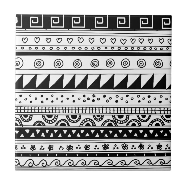 Black and white Tribal pattern Tile (Front)