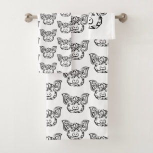 Black and White Tribal Pig Bath Towel Set