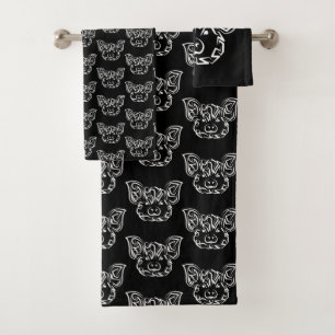 Black and White Tribal Pig Bath Towel Set