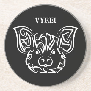 Black and White Tribal Pig Coaster