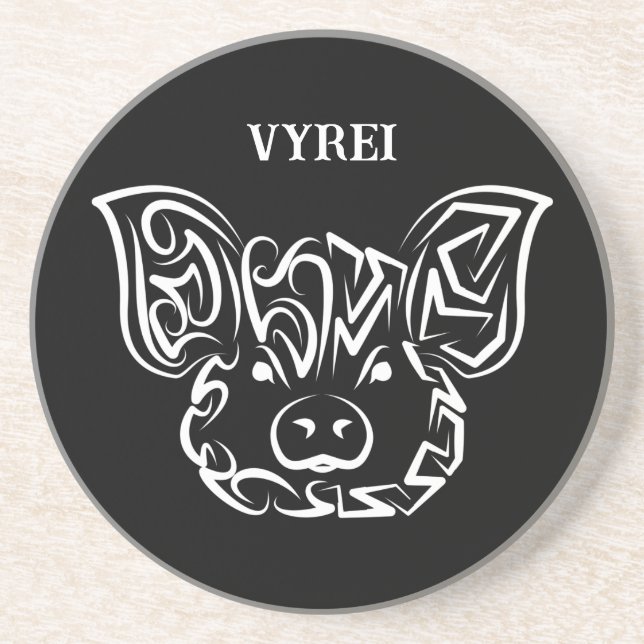 Black and White Tribal Pig Coaster (Front)