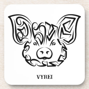 Black and White Tribal Pig Coaster