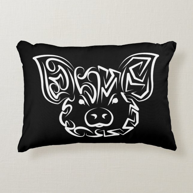 Black and White Tribal Pig Decorative Cushion (Front)