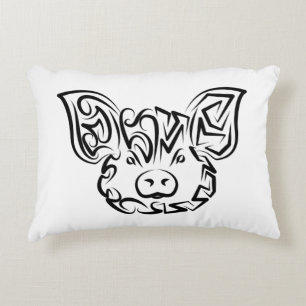 Black and White Tribal Pig Decorative Cushion