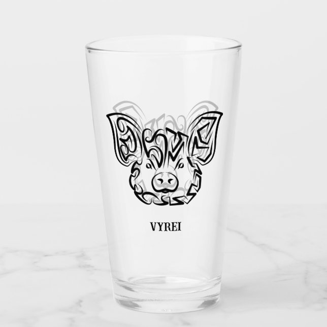 Black and White Tribal Pig Glass (Front)