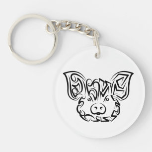 Black and White Tribal Pig Key Ring