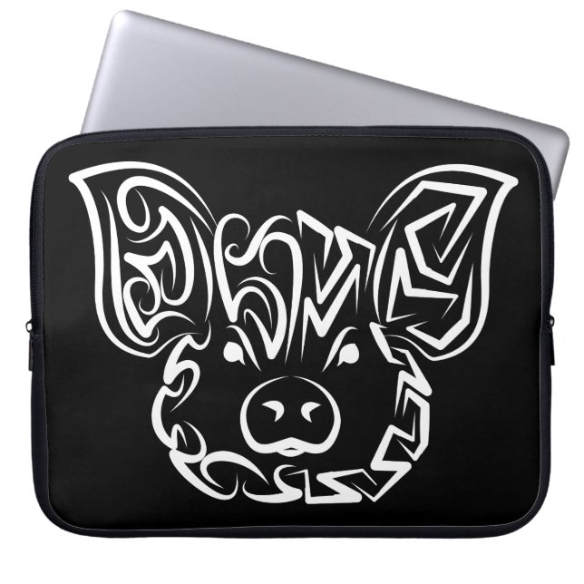 Black and White Tribal Pig Laptop Sleeve (Front)