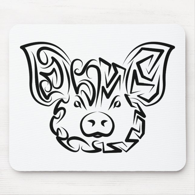 Black and White Tribal Pig Mouse Pad (Front)