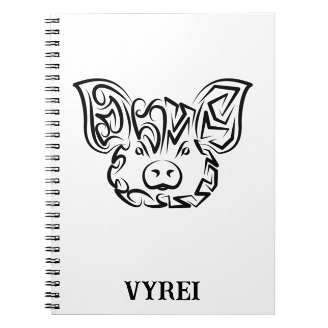 Black and White Tribal Pig Notebook (Front)