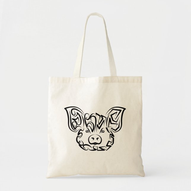 Black and White Tribal Pig Tote Bag (Front)