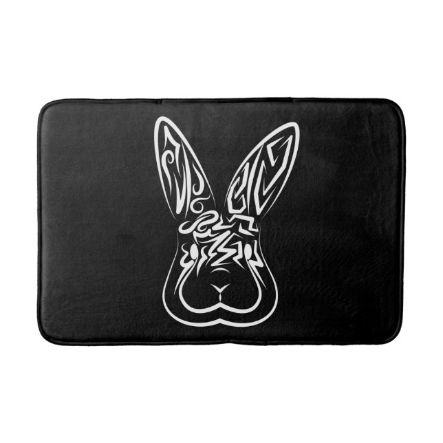 Black and White Tribal Rabbit Bath Mat (Front)