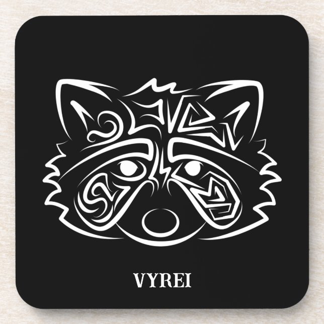 Black and White Tribal Rabbit Beverage Coaster (Front)