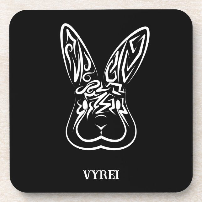 Black and White Tribal Rabbit Coaster (Front)