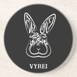 Black and White Tribal Rabbit Coaster