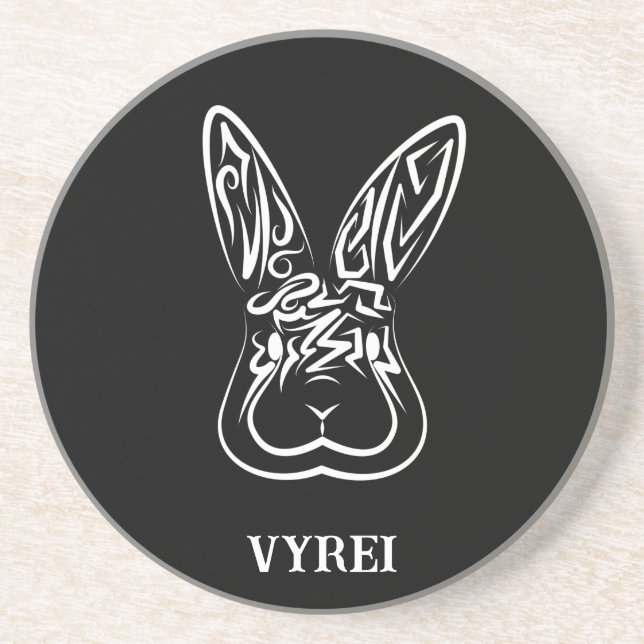 Black and White Tribal Rabbit Coaster (Front)