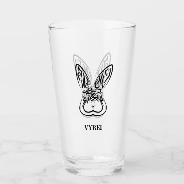 Black and White Tribal Rabbit Glass (Front)