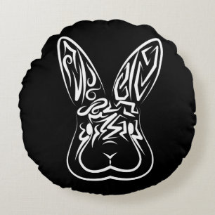Black and White Tribal Rabbit Round Cushion