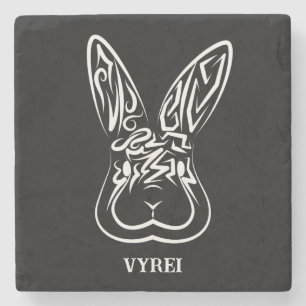 Black and White Tribal Rabbit Stone Coaster