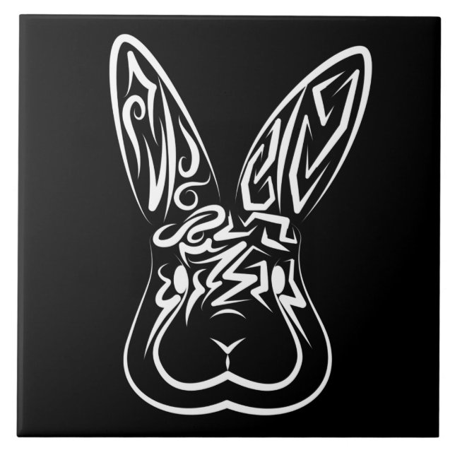 Black and White Tribal Rabbit Tile (Front)