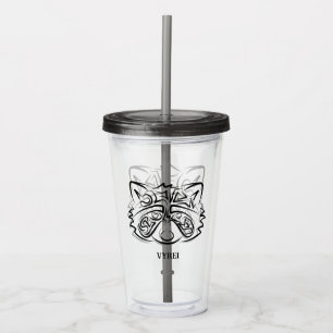 Black and White Tribal Racoon Acrylic Tumbler