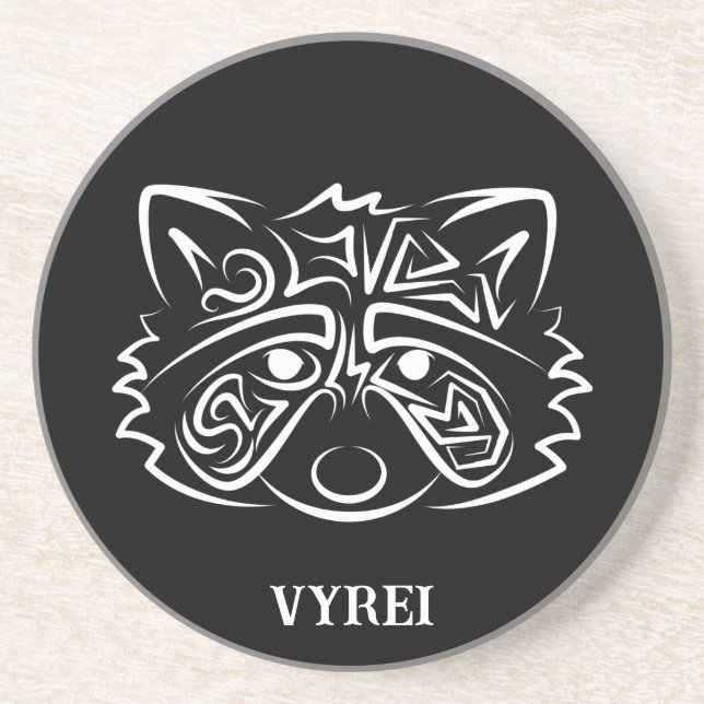 Black and White Tribal Racoon Coaster (Front)