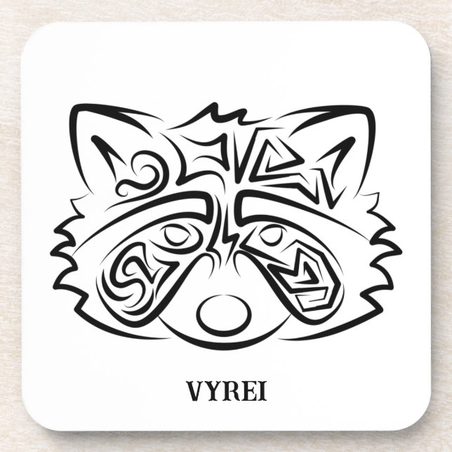 Black and White Tribal Racoon Coaster (Front)