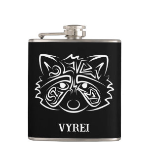 Black and White Tribal Racoon Hip Flask