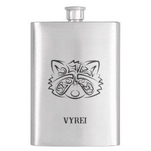 Black and White Tribal Racoon Hip Flask