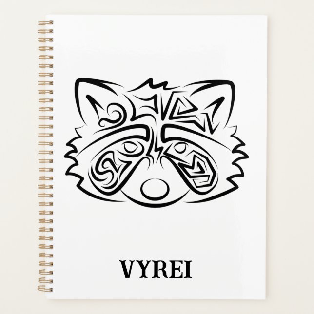 Black and White Tribal Racoon Planner (Front)