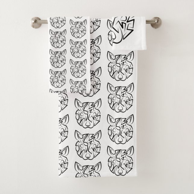 Black and White Tribal Rat Bath Towel Set (Insitu)