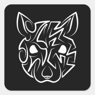 Black and White Tribal Rat Square Sticker