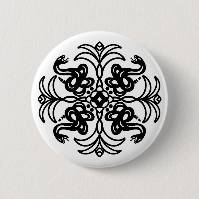 Black and White Tribal Rattlesnake Mandala   6 Cm Round Badge (Front)