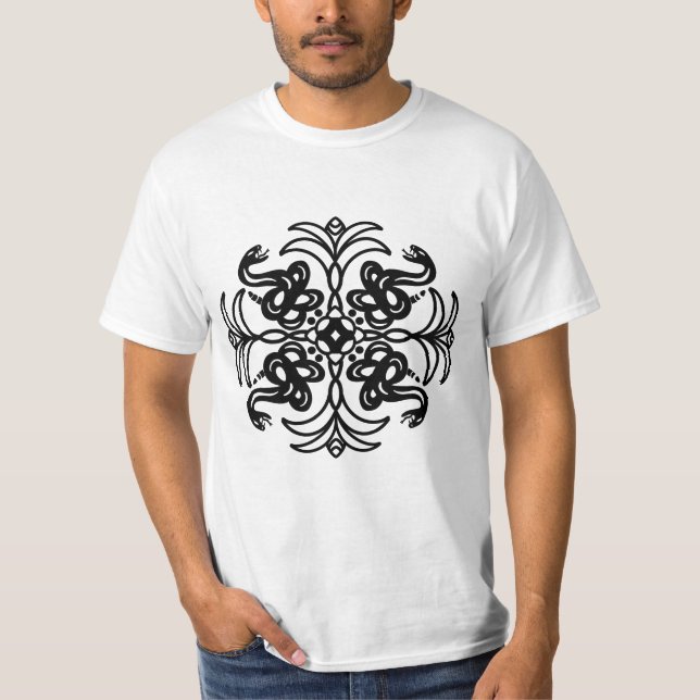 Black and White Tribal Rattlesnake   T-Shirt (Front)