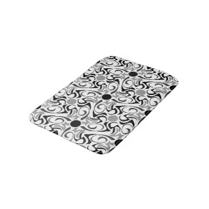 Black and White Tribal Rice Grain Pattern Bath Mat