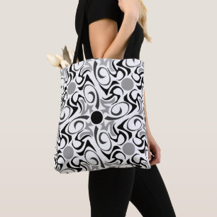 Black and White Tribal Rice Grain Pattern Tote Bag