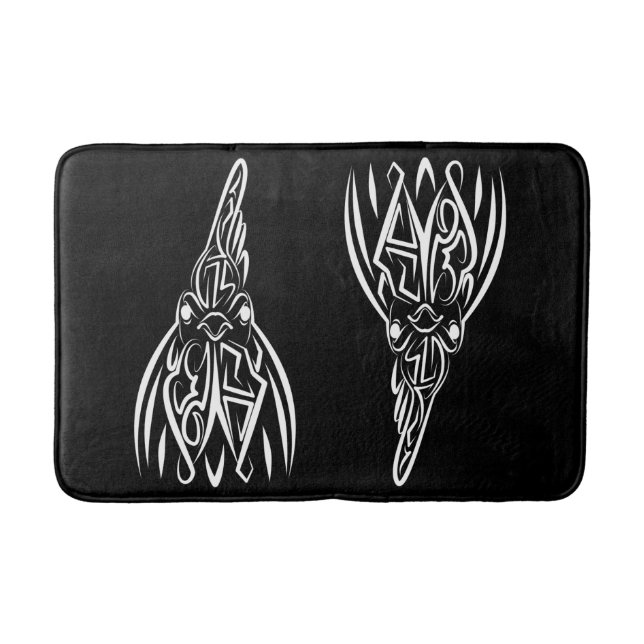 Black and White Tribal Rooster Bath Mat (Front)