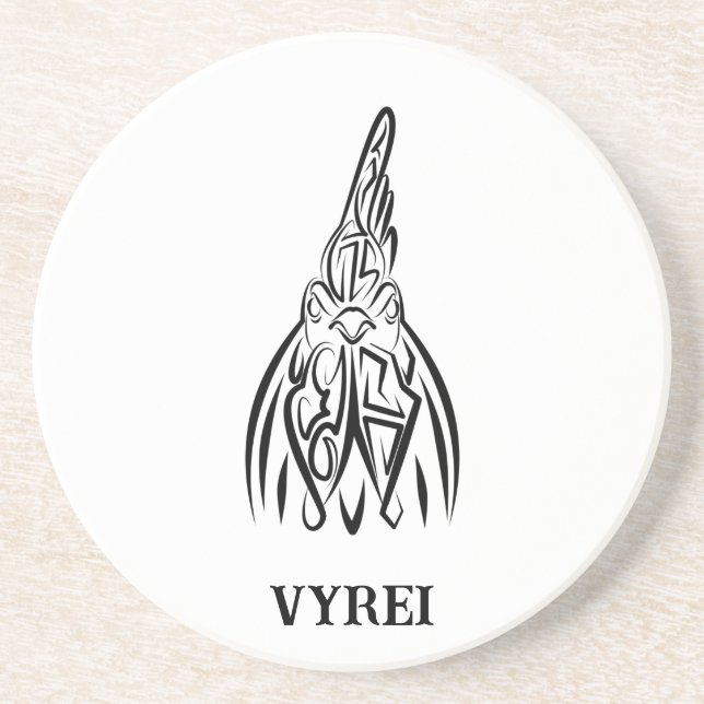 Black and White Tribal Rooster Coaster (Front)