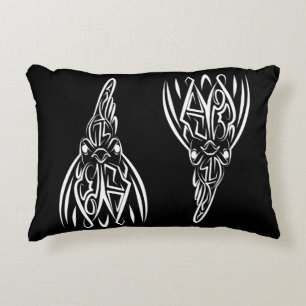 Black and White Tribal Rooster Decorative Cushion